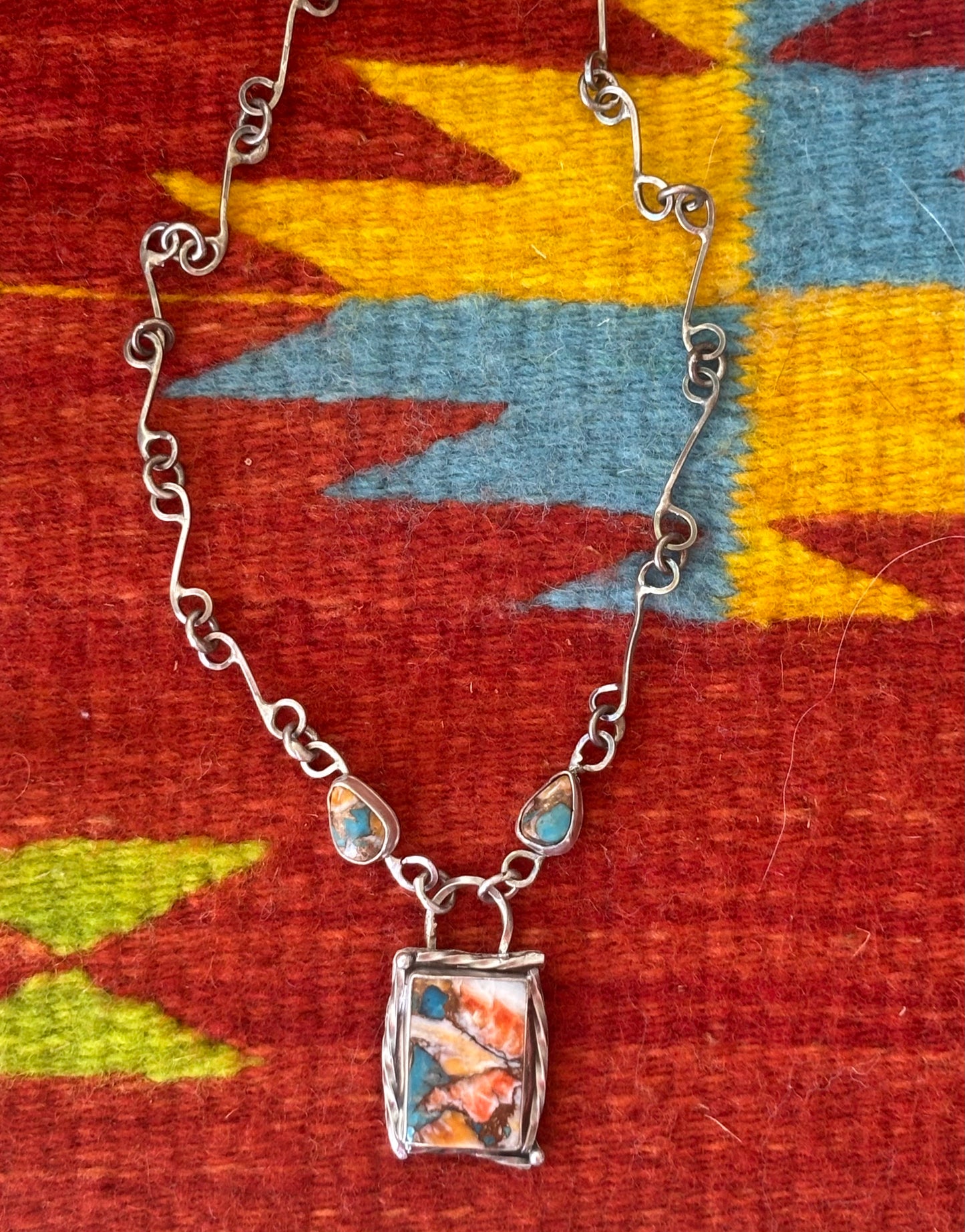Kingman Turquoise Spiny Oyster and Sterling Silver Necklace