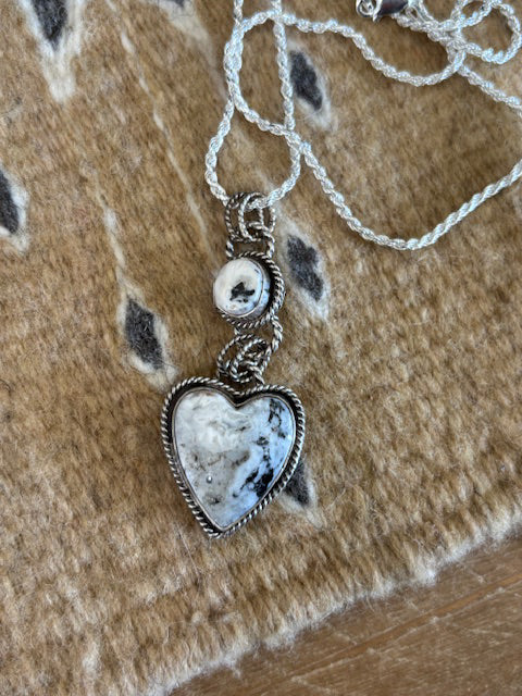 White Buffalo Heart Necklace