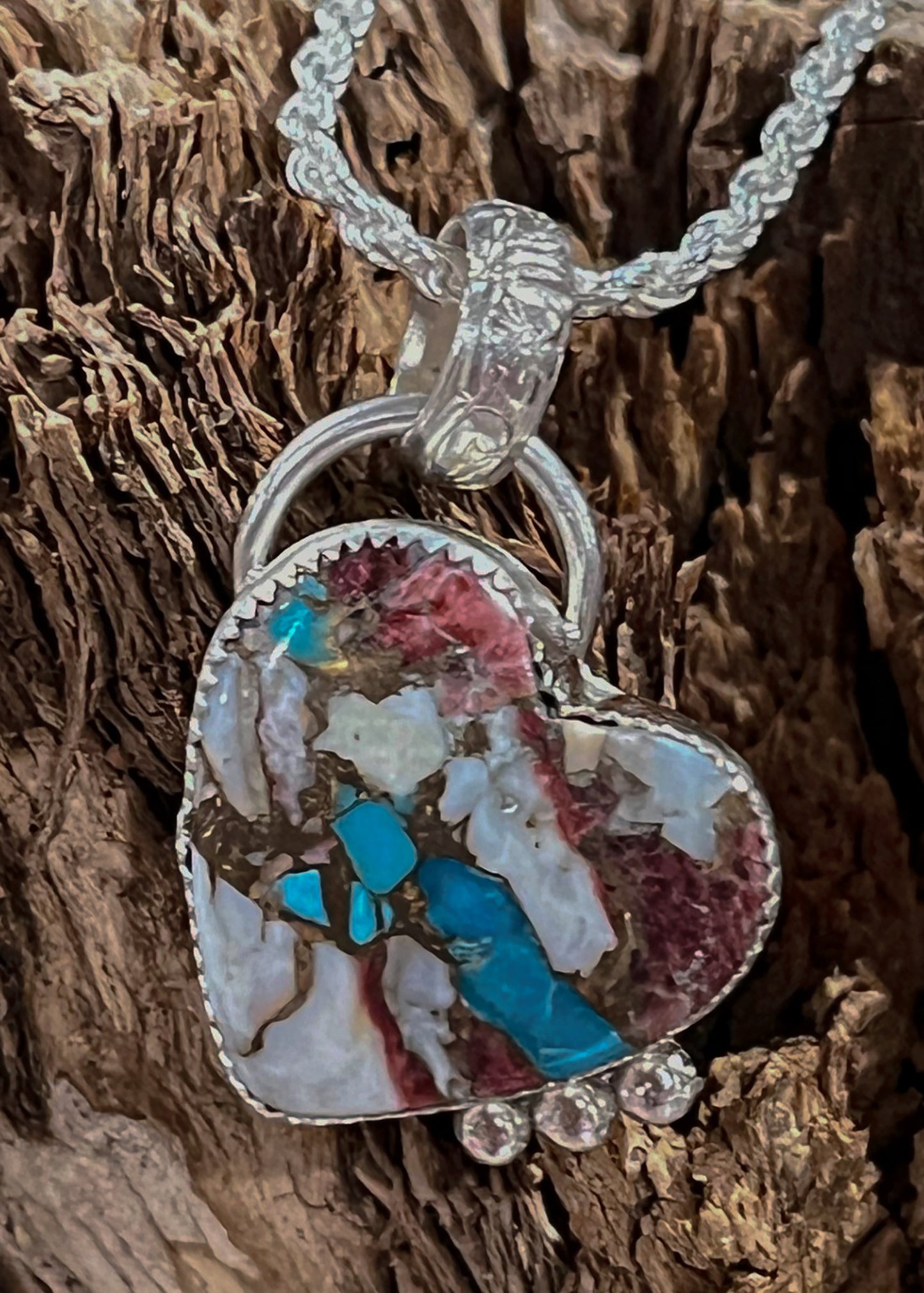 Kingman Turquoise and Pervian Pearl Heart Necklace