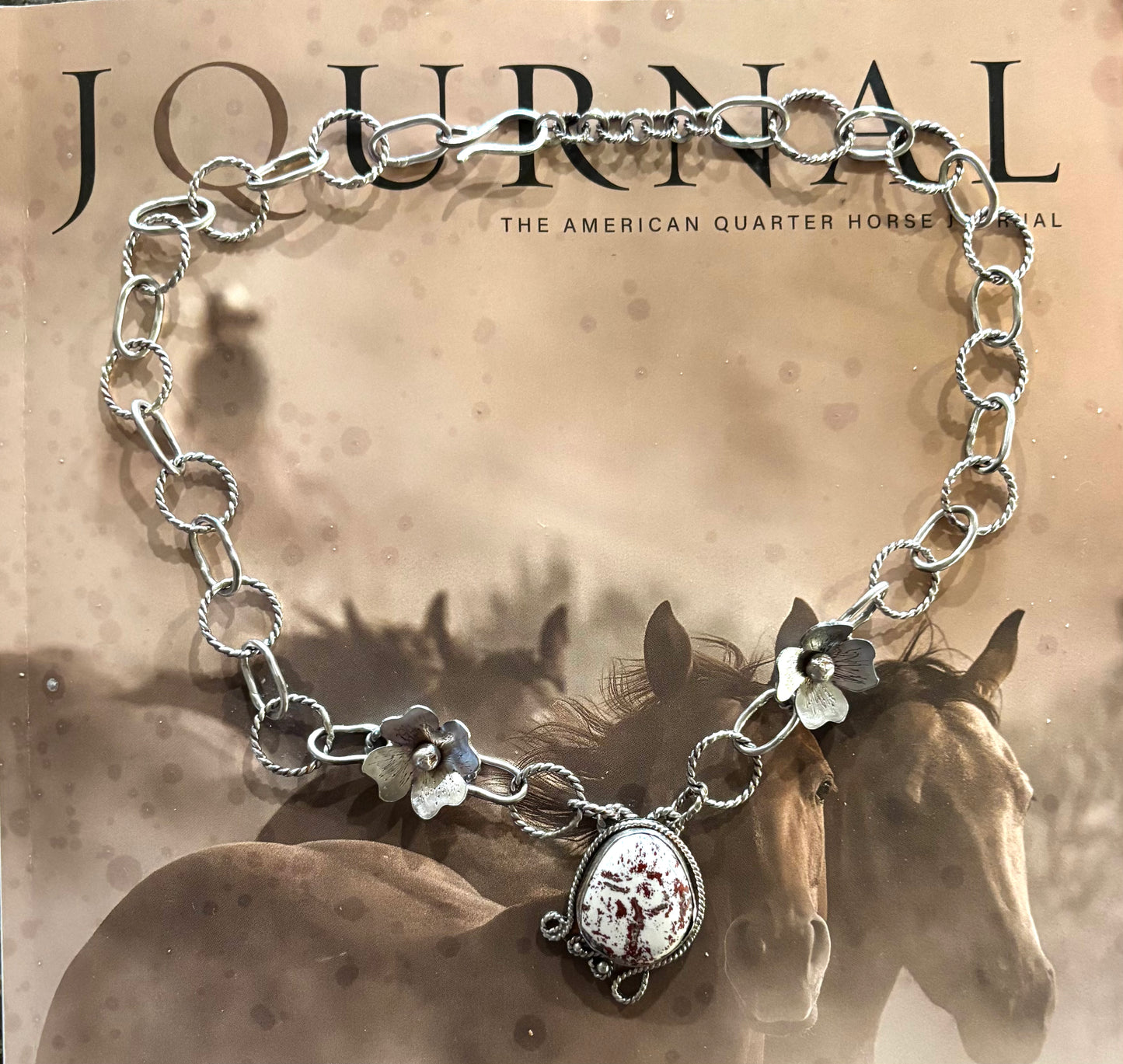 Red Buffalo and Sterling Silver Necklace