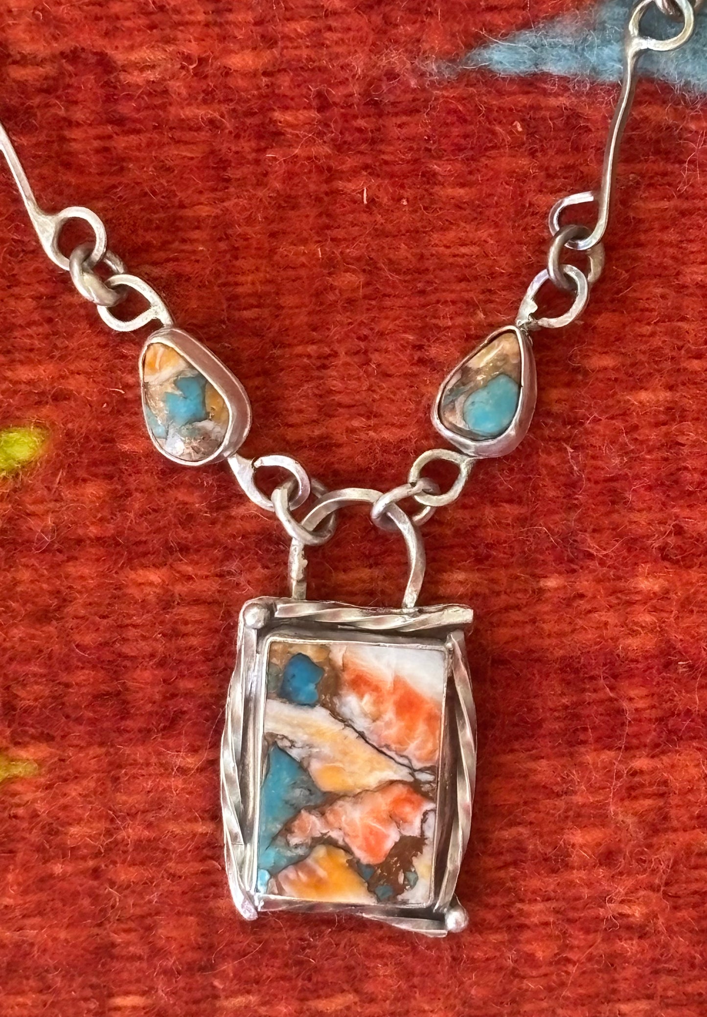 Kingman Turquoise Spiny Oyster and Sterling Silver Necklace
