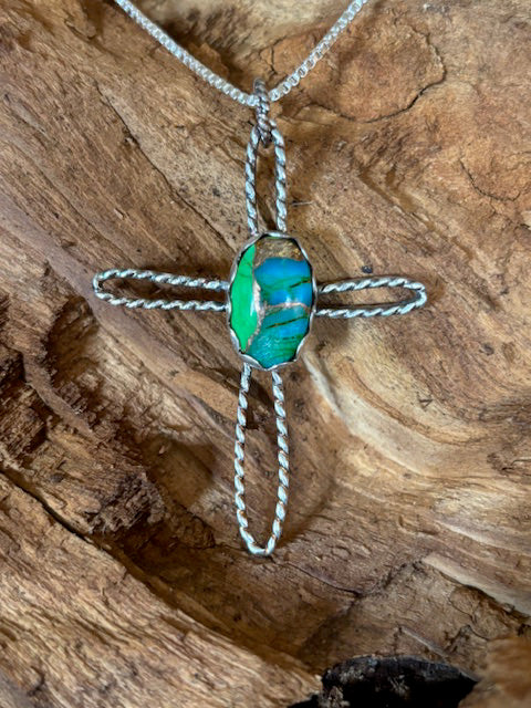 Blue & Green Mojave Cross Necklace