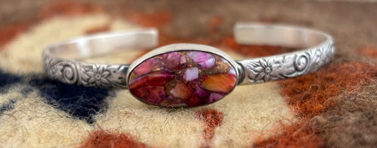 Pink Dahlia Spiny Oyster and Sterling Silver Cuff