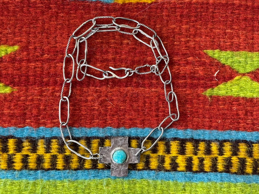 Sterling Silver and Turquoise Cross Necklace