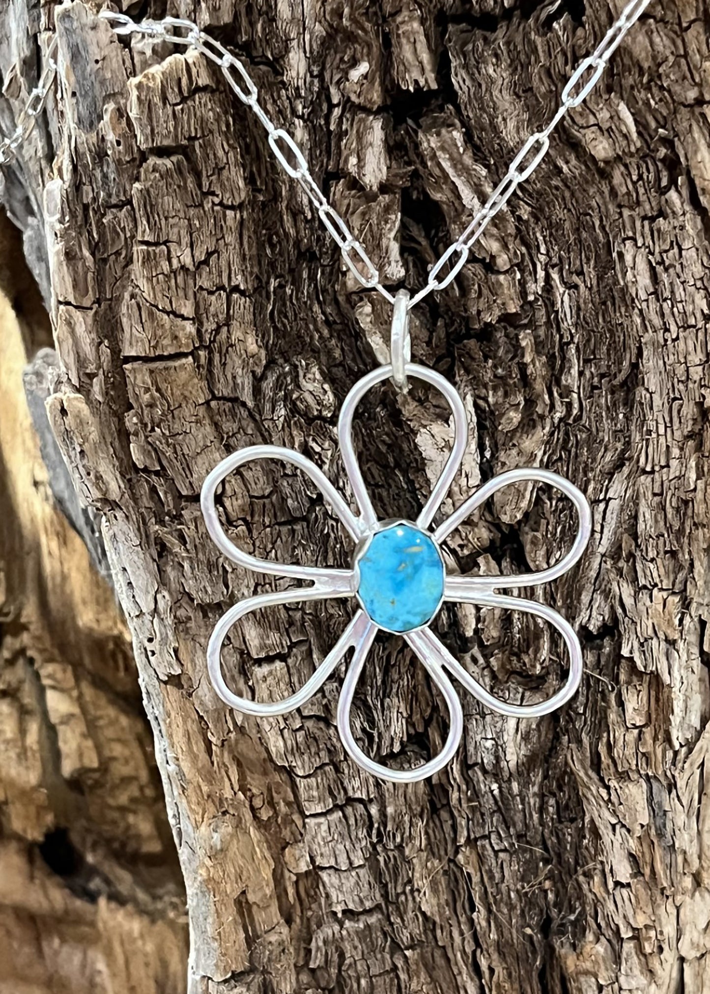 Turquoise and Sterling Silver Flower Necklace